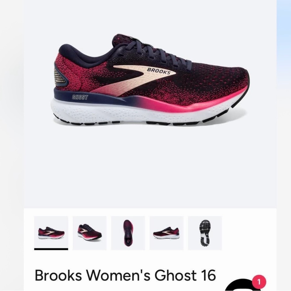 Women's Brooks Ghost 16, Peacoat/Raspberry/Apricot SZ 8.5 Worn Twice - Picture 2 of 11